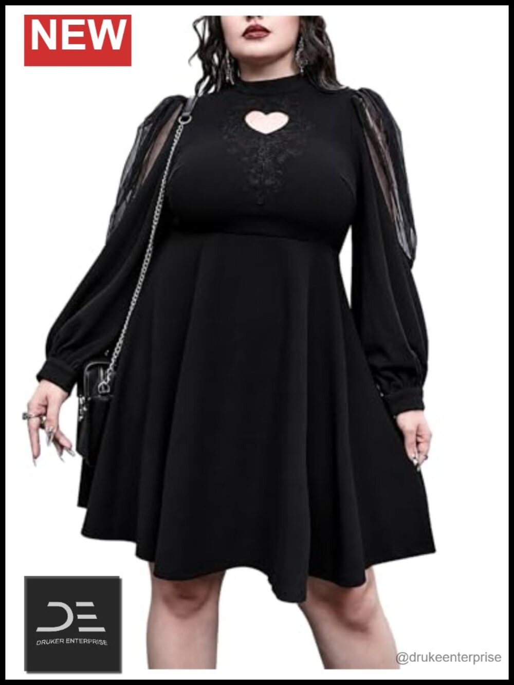 Plus Size Gothic Keyhole Neckline Puff Sleeve Halloween Dress